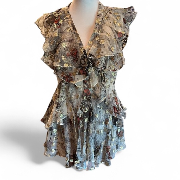 Alexander McQueen Tops - NWT Alexander McQueen Black with Gold Metallic Blouse